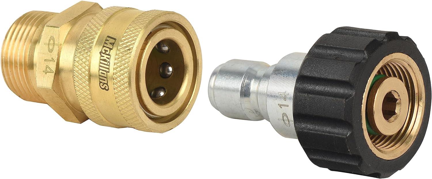McKillans® Pressure Washer Quick Connect Kit, M22-14mm to 3/8" Male Female Quick Disconnect Kit for Power Washer (Brass)