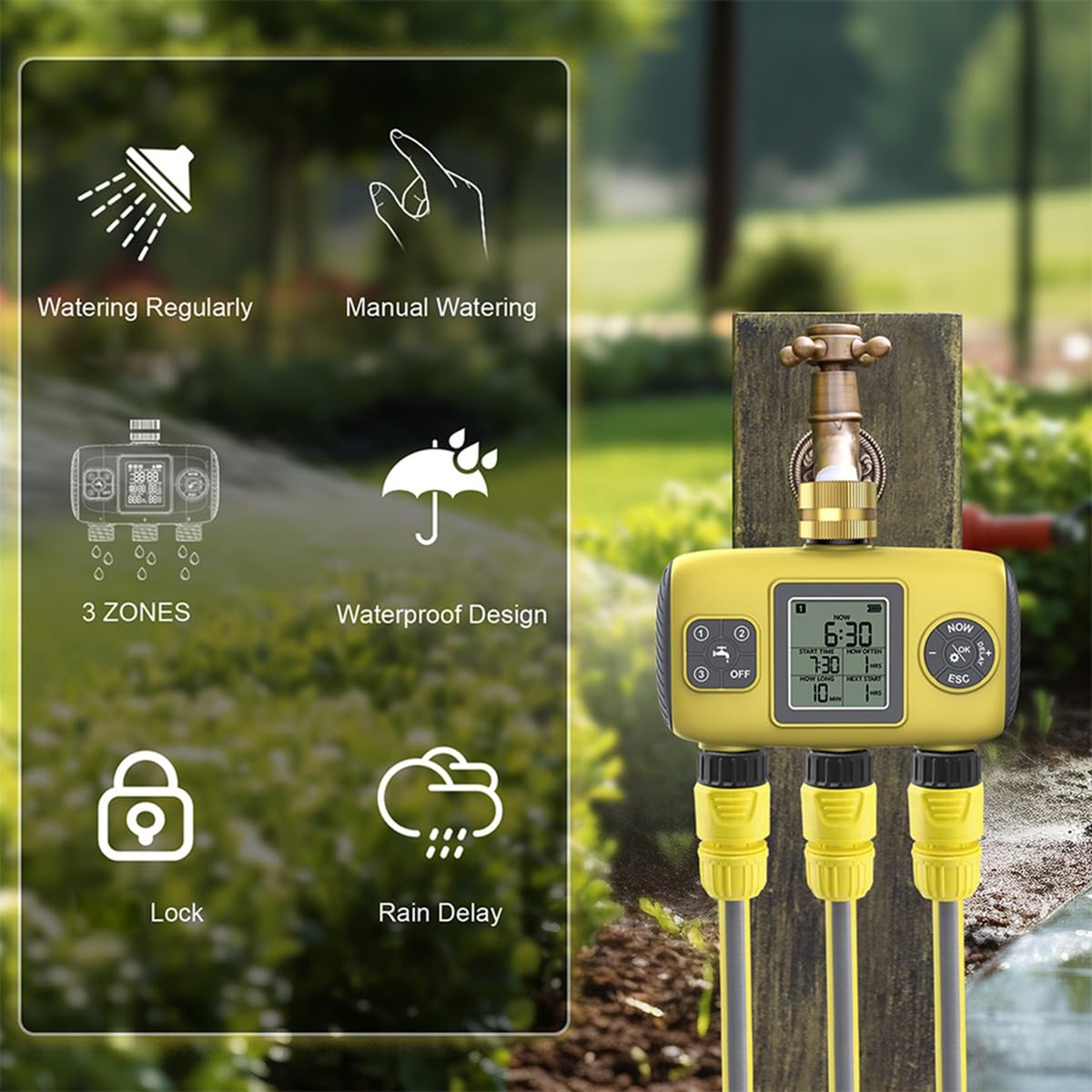 Válvula de Agua Programable para Césped y Jardín Exterior con Temporizador Automático y Controlador de Riego Inteligente.