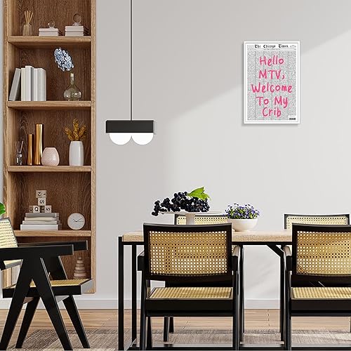 Miniatura 5 de Retro Hello Mtv, póster de bienvenida a mi cuna, lienzo de periódico con fuente rosa, arte de pared de los años 70, en blanco y negro, impresiones