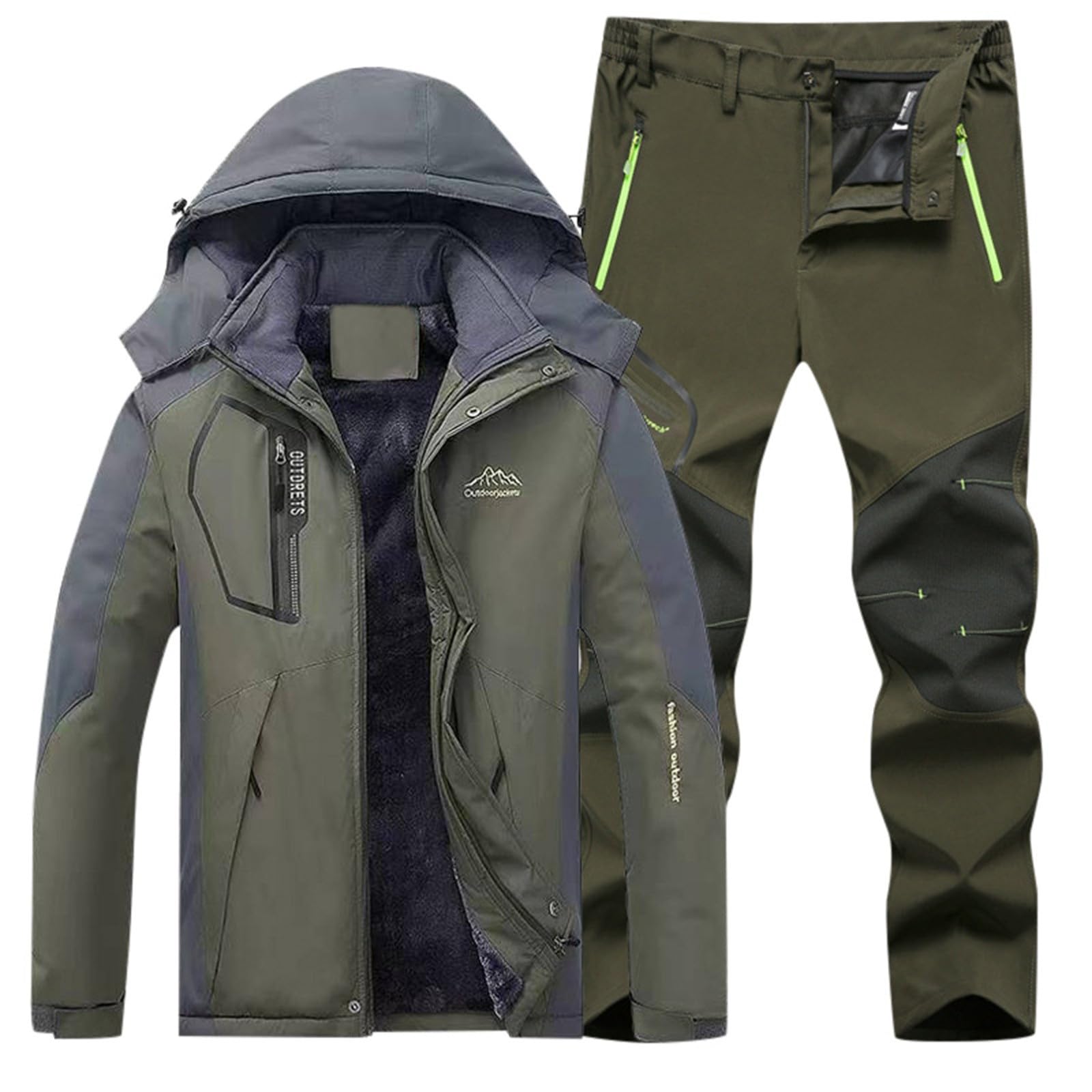 Generisch Fleecegefütterte Winter-Skijacke und -Hose, Thermo-Outdoor-Schneeanzug, Wanderausrüstung