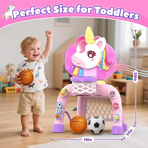 Miniatura 3 de Aro de baloncesto y portería de fútbol para niños de 1, 2, 3 años, juguete deportivo con música de sonido ligero, juguetes para bebés y niños