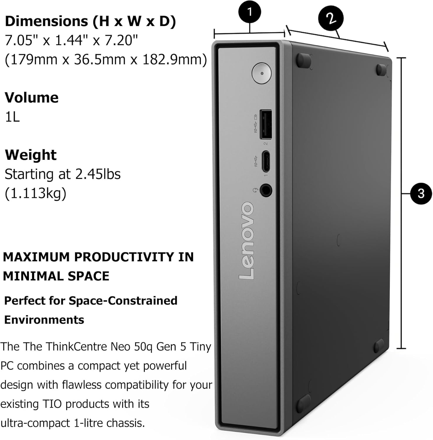 Lenovo ThinkCentre neo 50q Gen 5 Mini Desktop PC, Intel Core i5-13420H 8-Core, 32GB DDR5 RAM, 1TB SSD, WiFi 6E, Bluetooth 5.3, Dual Display, USB-C, Windows 11 Pro - Business Office Remote Work