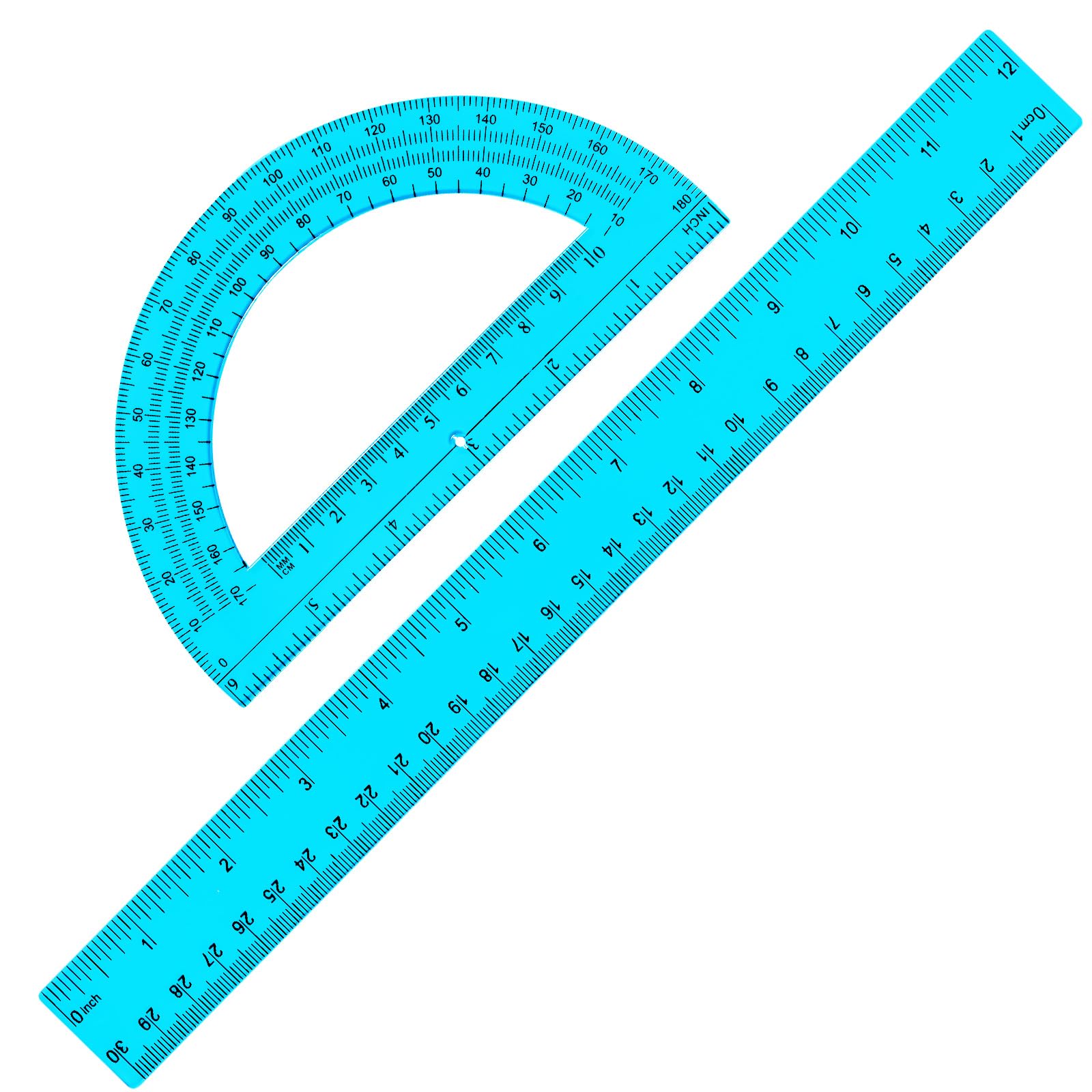 zonon 2 pack 123939 plastic ruler and 63939 plastic protractor set clear ruler protractor set math geometry supplies for school classroom home office drawingblue