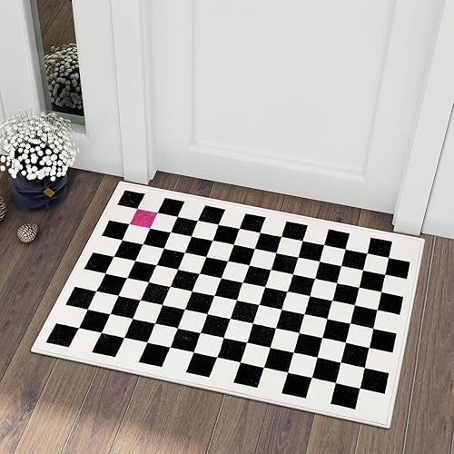Wonnitar Alfombra moderna a cuadros de 2 x 3 pies para entrada, alfombra de baño pequeña lavable en blanco y negro, antideslizante, diseño de disponible en Yaxa Peru