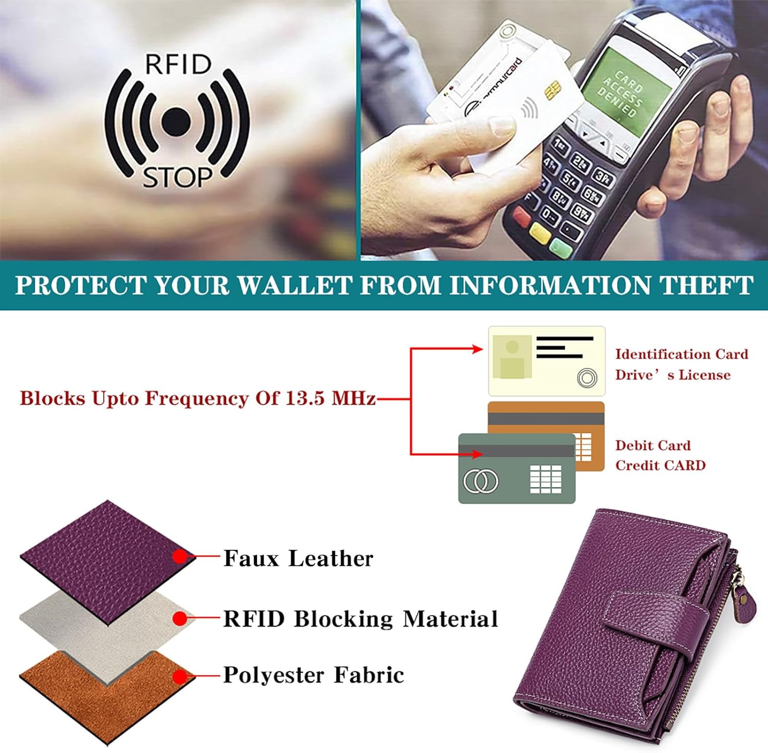 FALAN MULE Small Wallet for Women Leather Bifold Compact RFID Blocking Small Womens Wallet Purse - Image 5