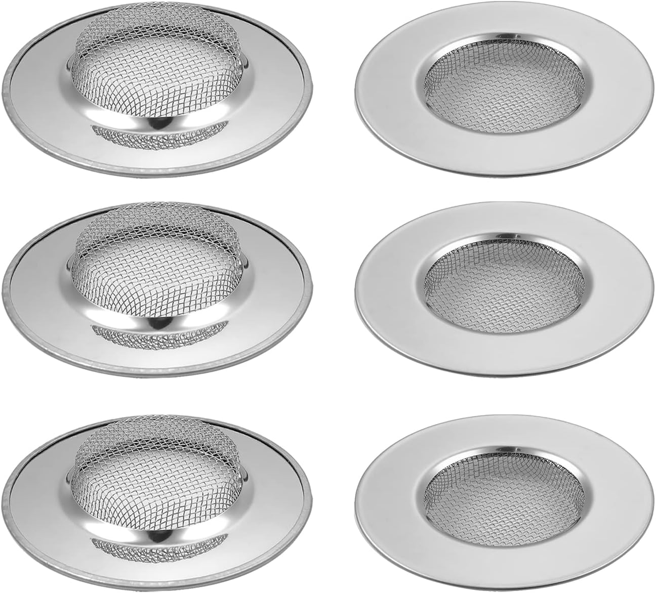 6 szt. sitko do zlewu średnica 77 mm drobna siatka metalowa sitko do zlewu ze stali nierdzewnej kosz filtrujący pułapka do zlewu łazienkowego odpływ srebrny odcień
