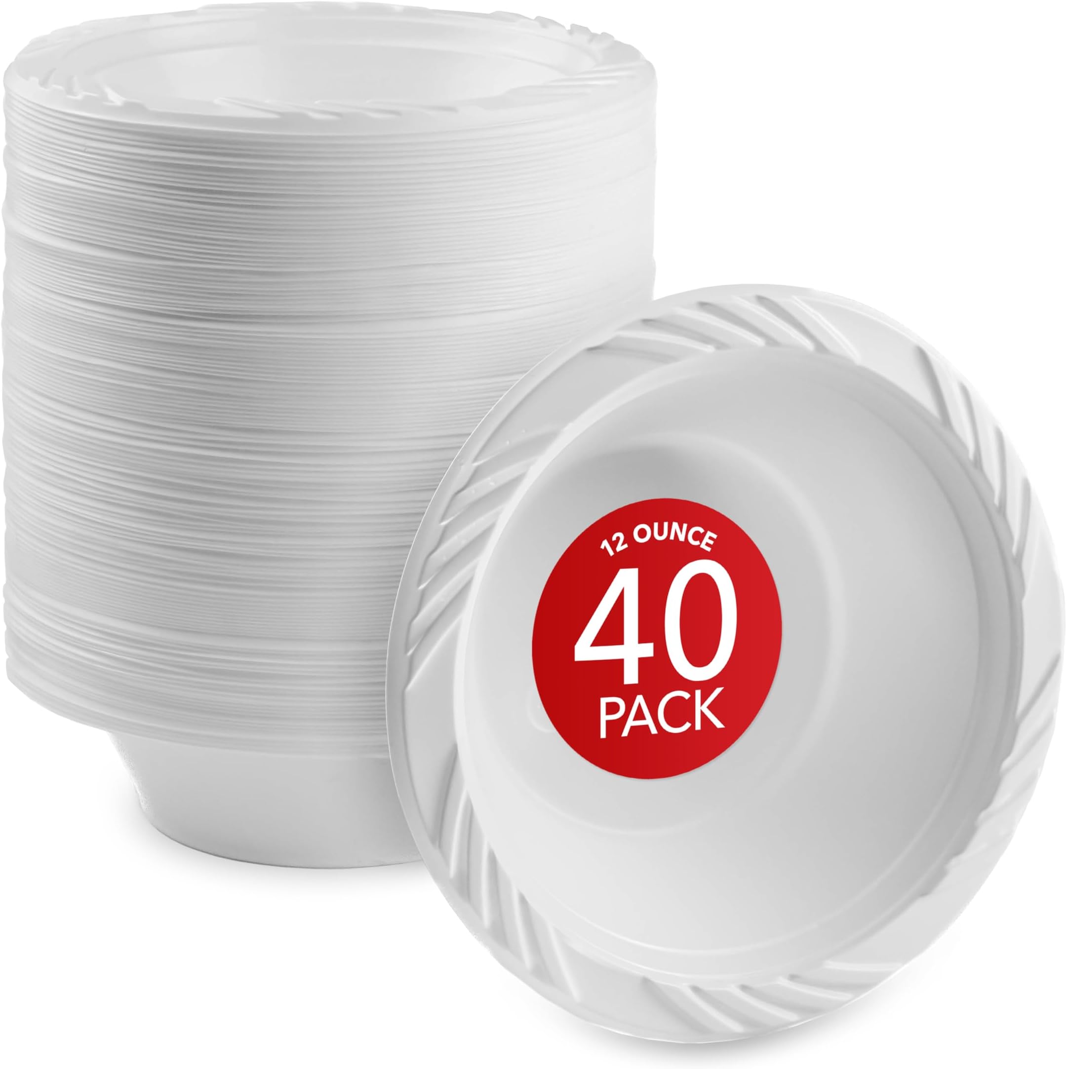 Stock Your Home (40 Pack) 12 oz Elegant White Plastic Bowls for Parties Small Disposable Bowl for Fancy Dinner or Cocktail Party, Soup and Salad, Thick and Sturdy