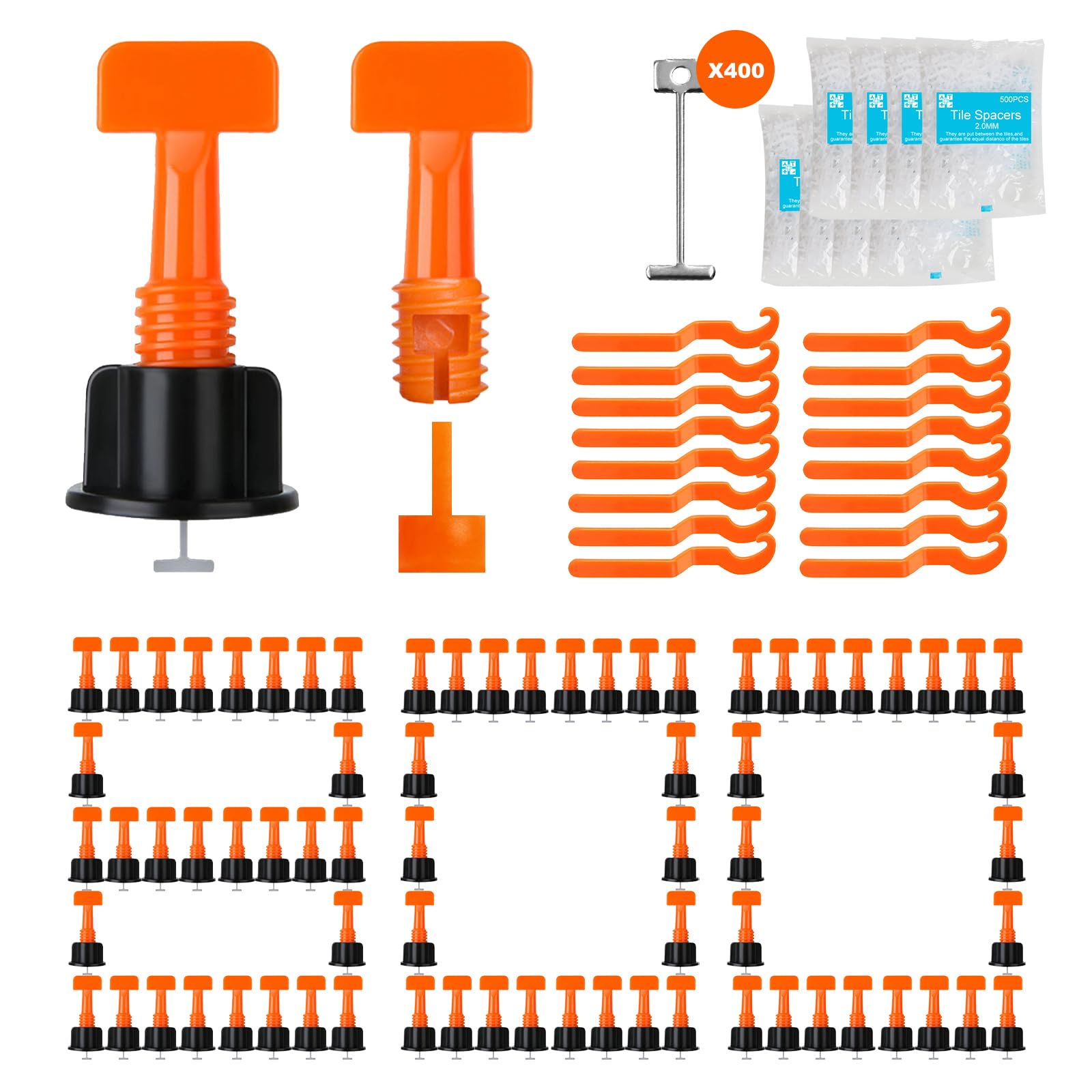 Kit de système de nivellement de carrelage Storystore avec 4000 clips d'espacement et 400 cales