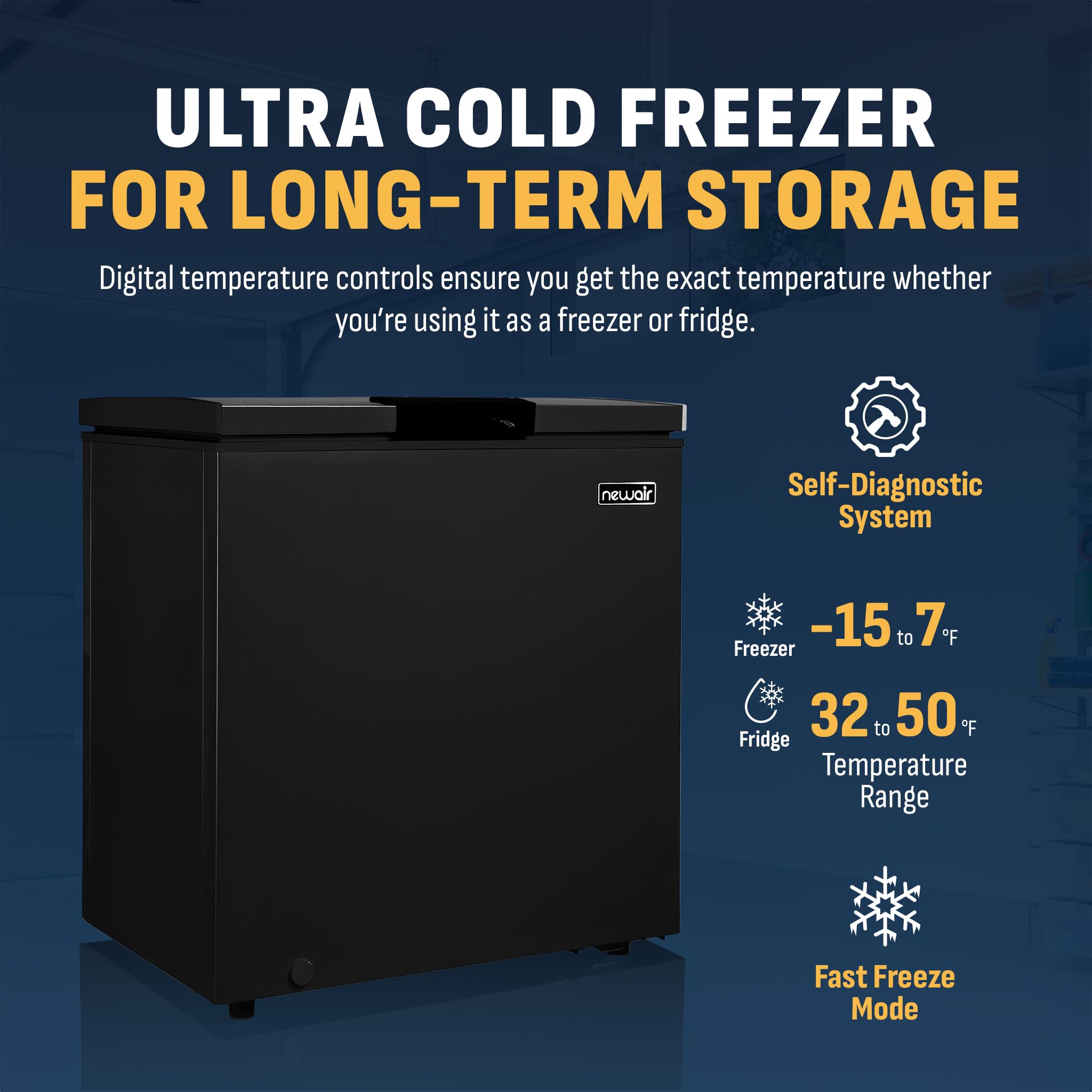 NewAir Mini Deep Freezer Chest | 5 Cu. Ft., Garage-Ready Chest Freezer With Digital Temperature Control, Fast Freeze Mode And LED Light, Black | Black on Fridge.com - View 4