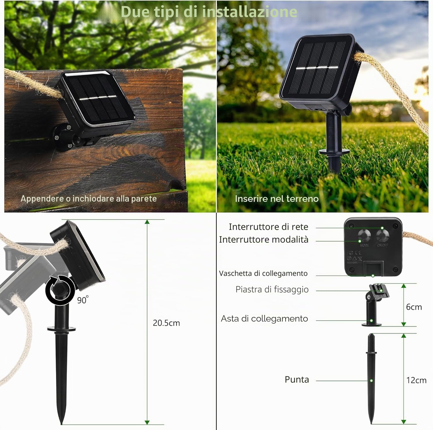 Joomer Catena Luminosa Esterno Solare, 7,5M 16 Lampadine LED Luci Giardino Solare Impermeabile, 8 Modalità Luci da Esterno Giardino in Corda di Canapa per Matrimoni Padiglione Balcone,Bianco Caldo