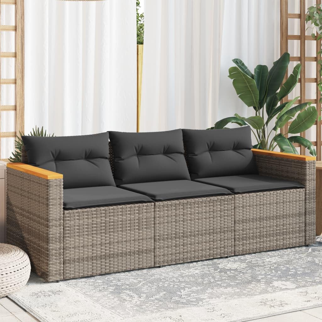 vidaXL Canapé de Jardin avec Coussins 3 Places, Siège de Patio, Meuble de Terrasse Balco Arrière-Cour Extérieur, Gris Résine Tressée