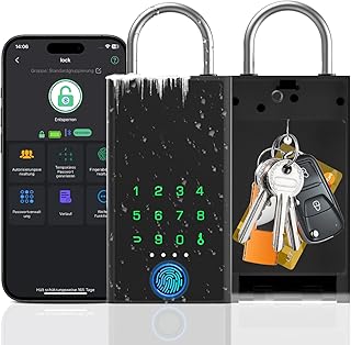 Eseesmart Fingerabdruck Schlüsseltresor mit Zahlencode, Bluetooth Elektronisch Schlüsseltresor mit Bügel Wetterfest, Großer Kapazität Wandmontierte Schlüsselbox Keyless Go Schutz Für Außen Haus Garage