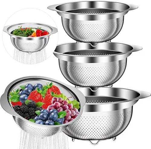 Colador, colador de acero inoxidable para cocina, 3 piezas de cocina, colador de alimentos con asa, colador de cocina para fideos de pasta,