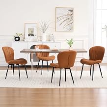 Fabric Dining Chairs Set of 4, Mid Century Modern Kitchen Chairs with Padded Cushion Seat and Metal Legs for Dining Room, Comfy Breathable Upholstered Side Accent Chairs, Brown