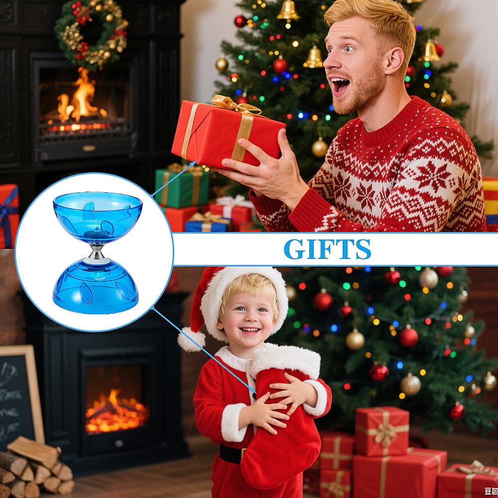 Diabolo Chinois YoYo Set, Diabolo Roulement à Billes, Diabolo avec Roulement à Billes, Diabolo Triple Roulement avec Ficelle, Sac en Filet et 2 Bâtons, Cadeau pour Adultes, Débutants (Bleu)
