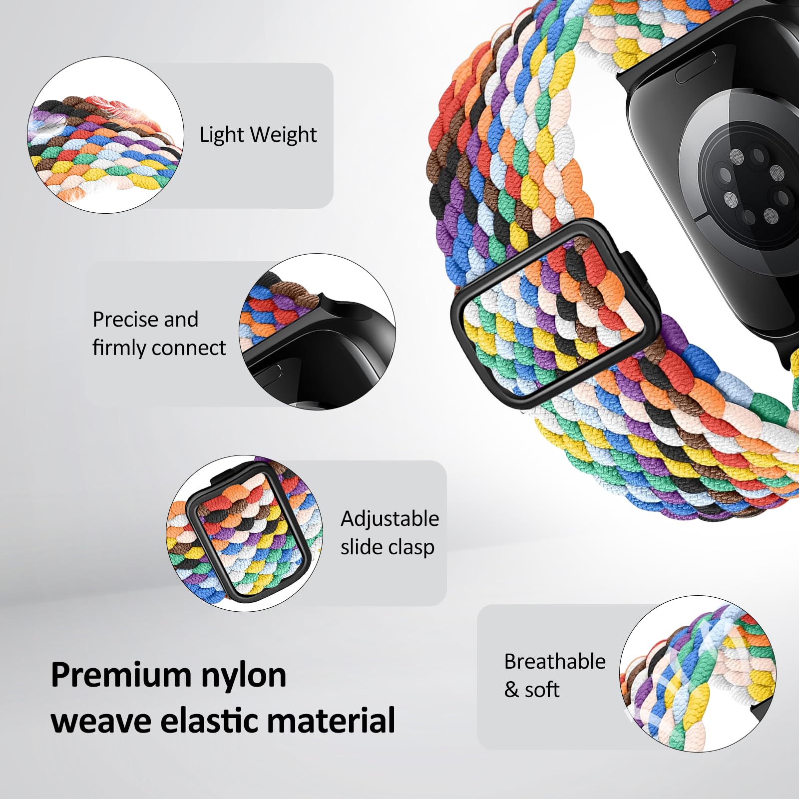 Stretchy Braided Straps Compatible with Apple Watch Strap 42mm 40mm 38mm 41mm for Women men Adjustable Sport Nylon Straps Replacement for Apple Watch SE iWatch Series 11/10/9/8/7/6/5/4/3 - Image 2