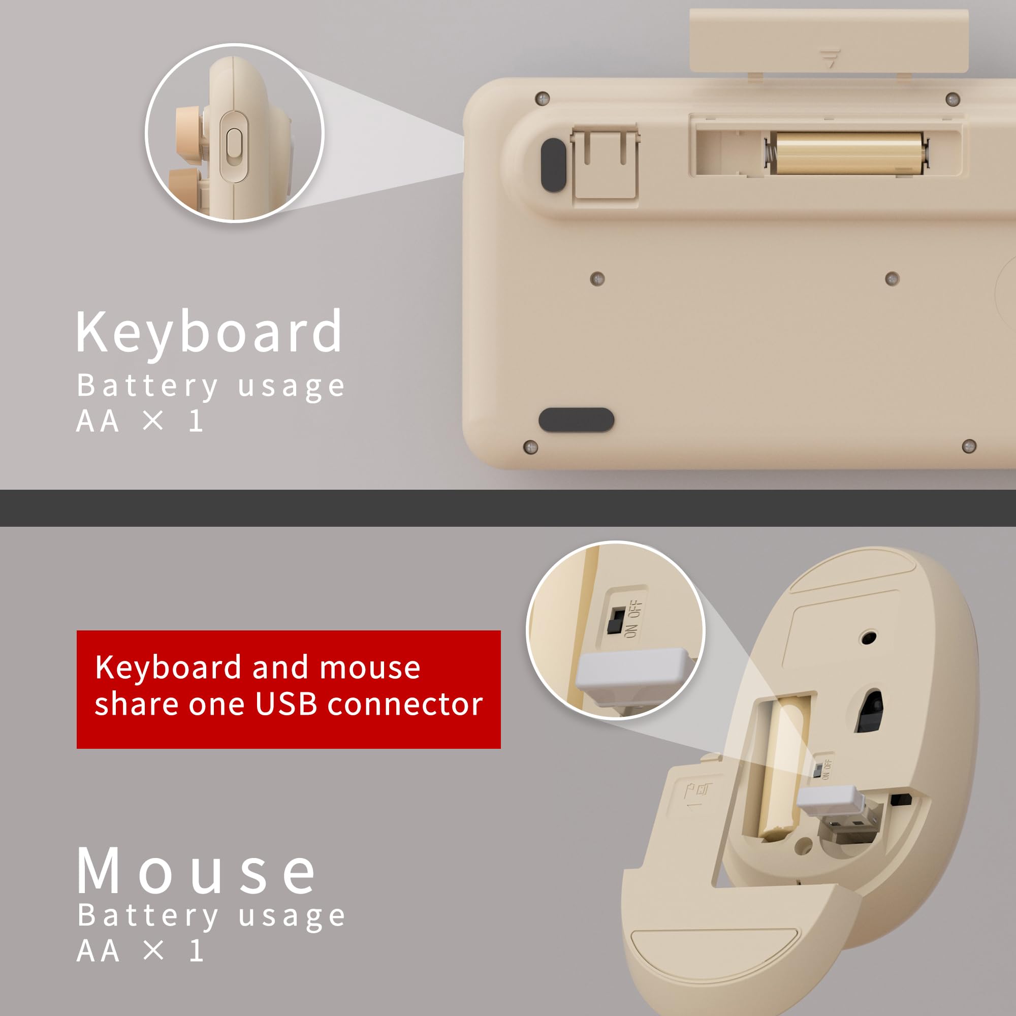 UBOTIE Colorido teclado inalámbrico para computadora, mouse Combos, máquinas de escribir, teclas flexibles para oficina, teclado de tamaño completo, conexión sin abandono de 2.4 GHz y mouse óptico (té