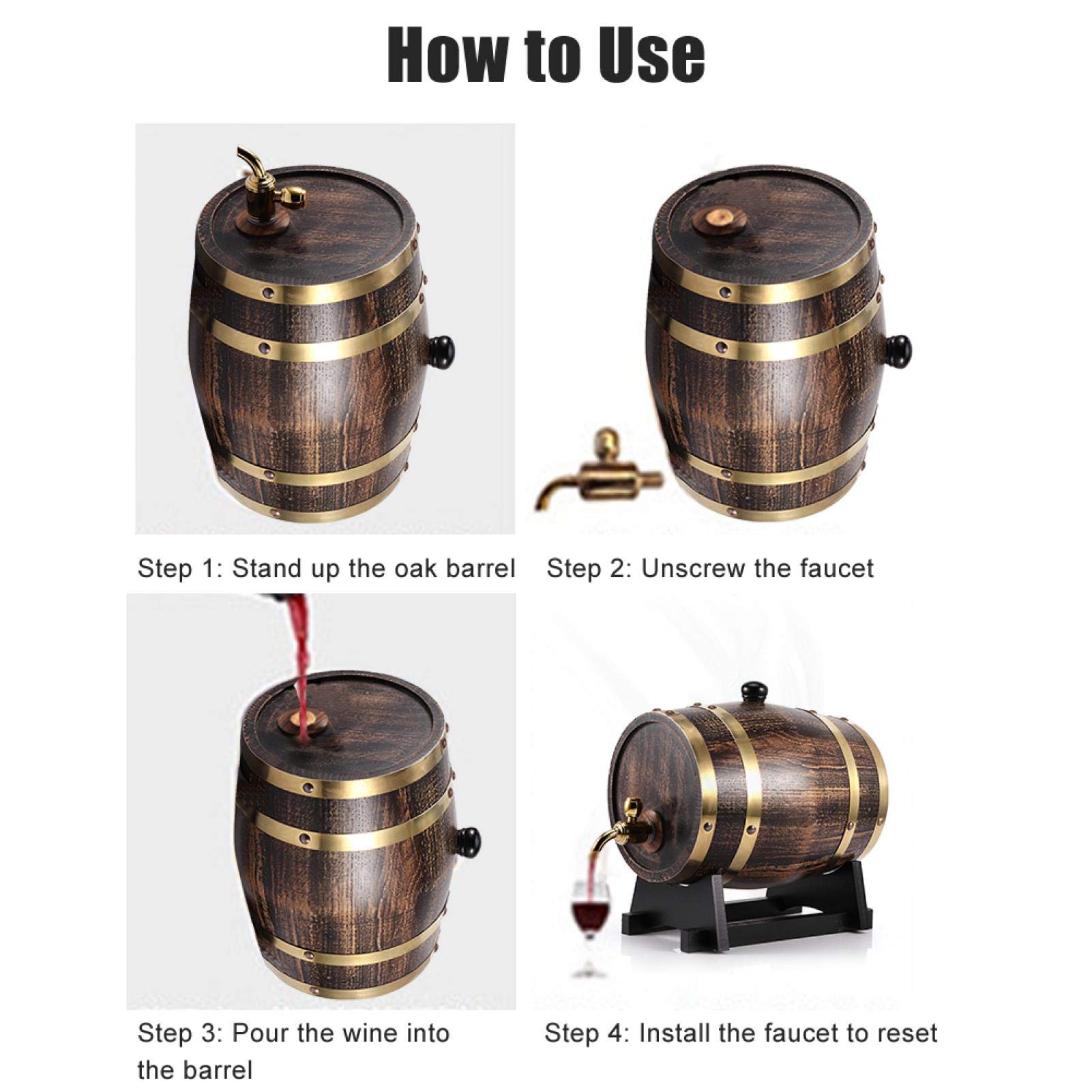 Barril de envejecimiento de roble, 3L Estilo retro Madera de roble Vino tinto Brandy Barril de whisky Contenedor de cubo de barril con grifo