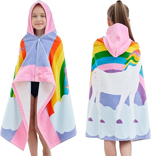 Vista 10 de Toallas de baño para niños, toalla para niños y niñas con capucha para playa, baño, piscina, toallas de natación de 30 x 50 pulgadas, tamaño grande