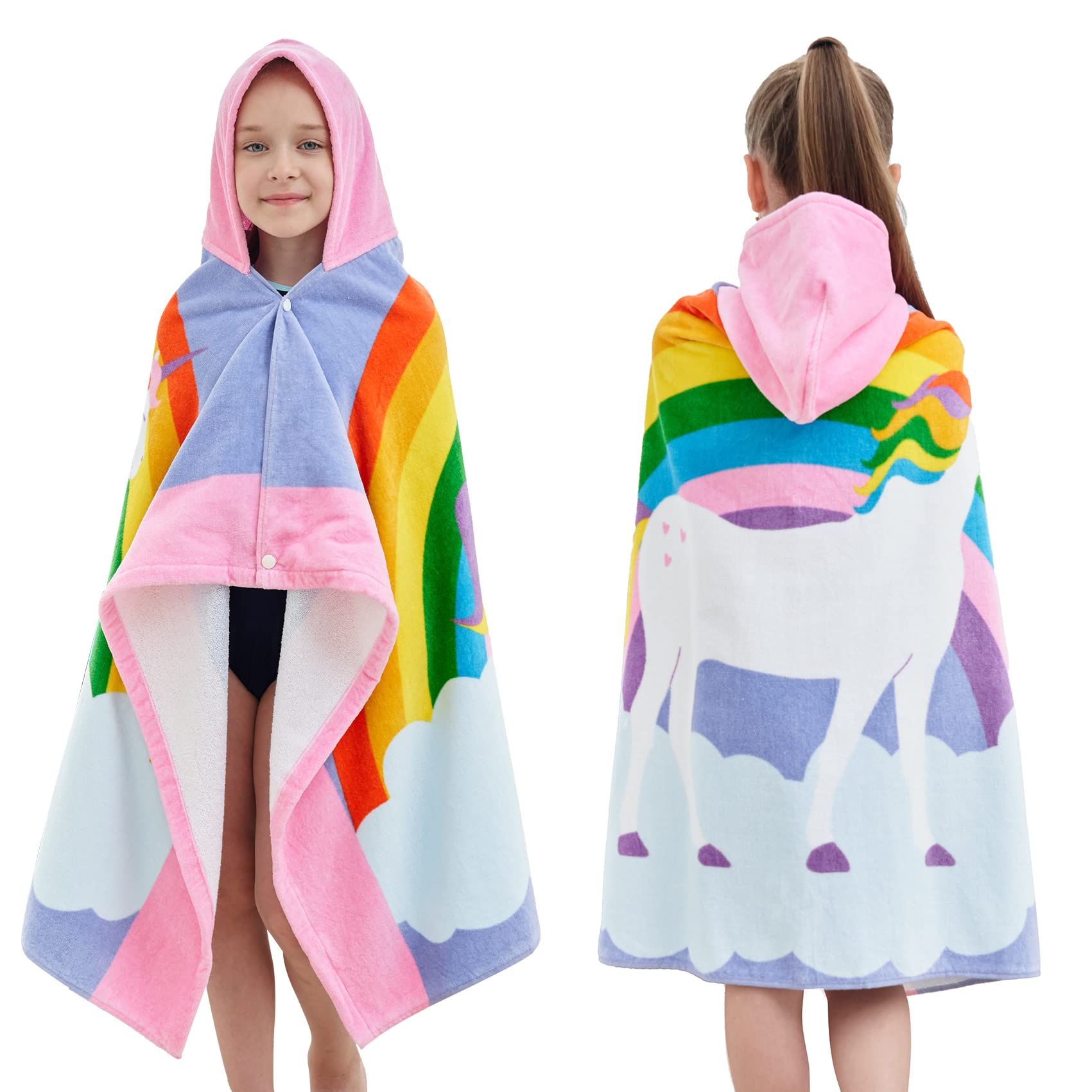Kinder-Badetuch mit Kapuze, für Mädchen und Jungen, super saugfähig, niedliches Cartoon-Tier, volle Vitalität (Himmel-Einhorn)