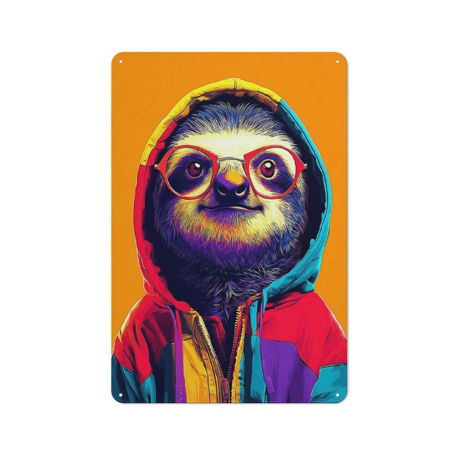 Junmoney Colorful Sloth In Hoodie Art Industrial-Style Metal Plaque 30X20cm For Hallway Wall, A Winter Wall Decor Update For Hallway Decor Lovers