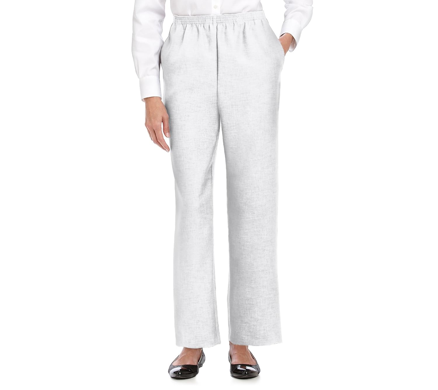 Alfred Dunner Petites Pull-on Flat-Front Pants White 6P