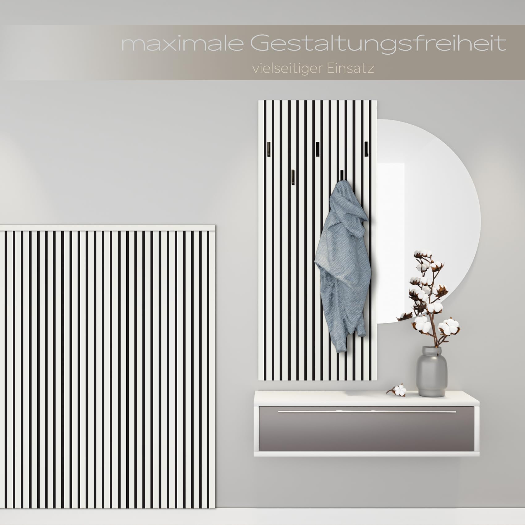 HEXIM Akustikpaneele 138,5x60cm Holz Comfort - flexible Holzpaneele Platten Lamellenwand MDF Wandpaneele Lamellenverkleidung Wandverkleidung schalldämmend (0.83m² White)