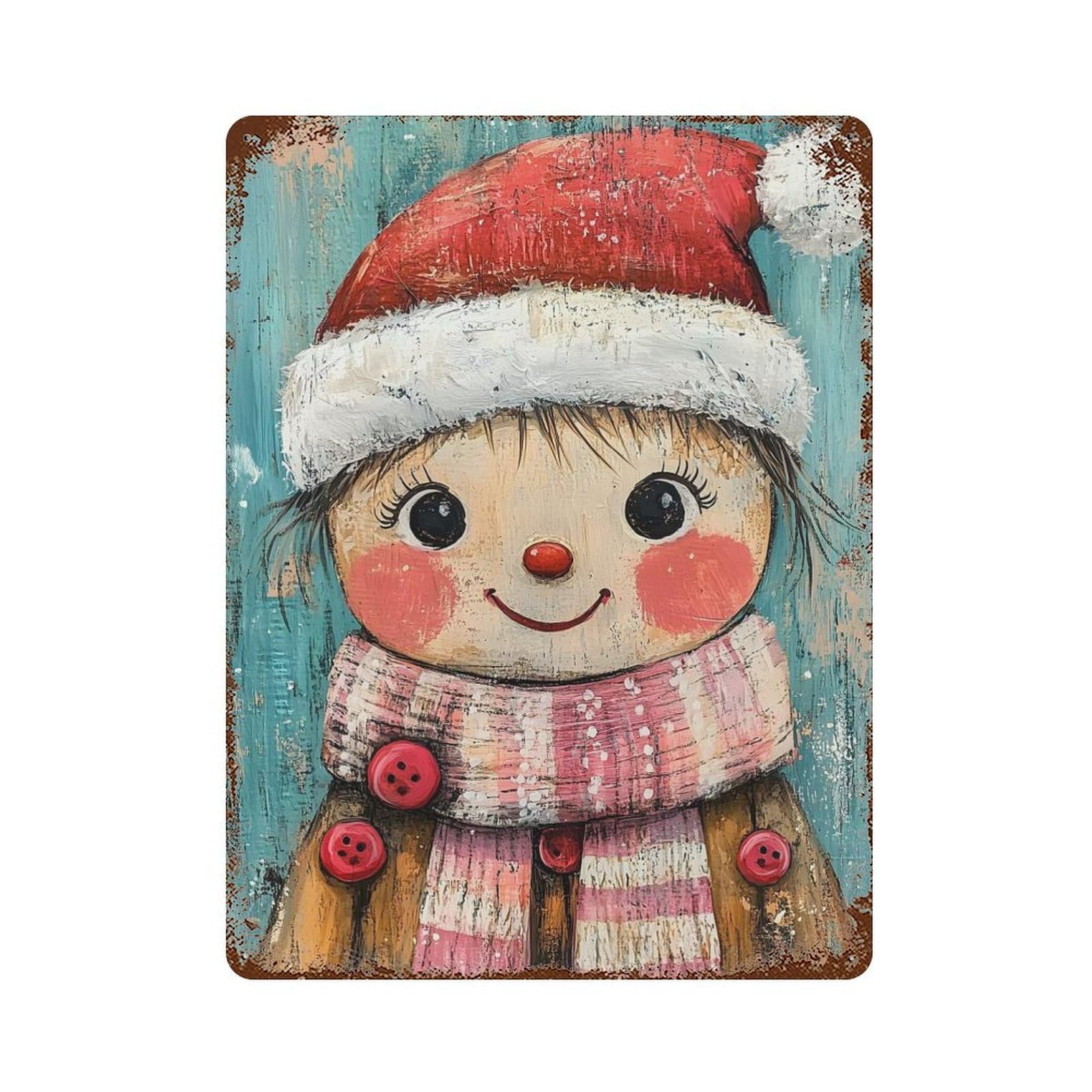 Smiling Christmas Girl Vintage Rust Metal Sign 15.7"x11.8", Farmhouse Wall Decor for Garage, Pub Or Kitchen