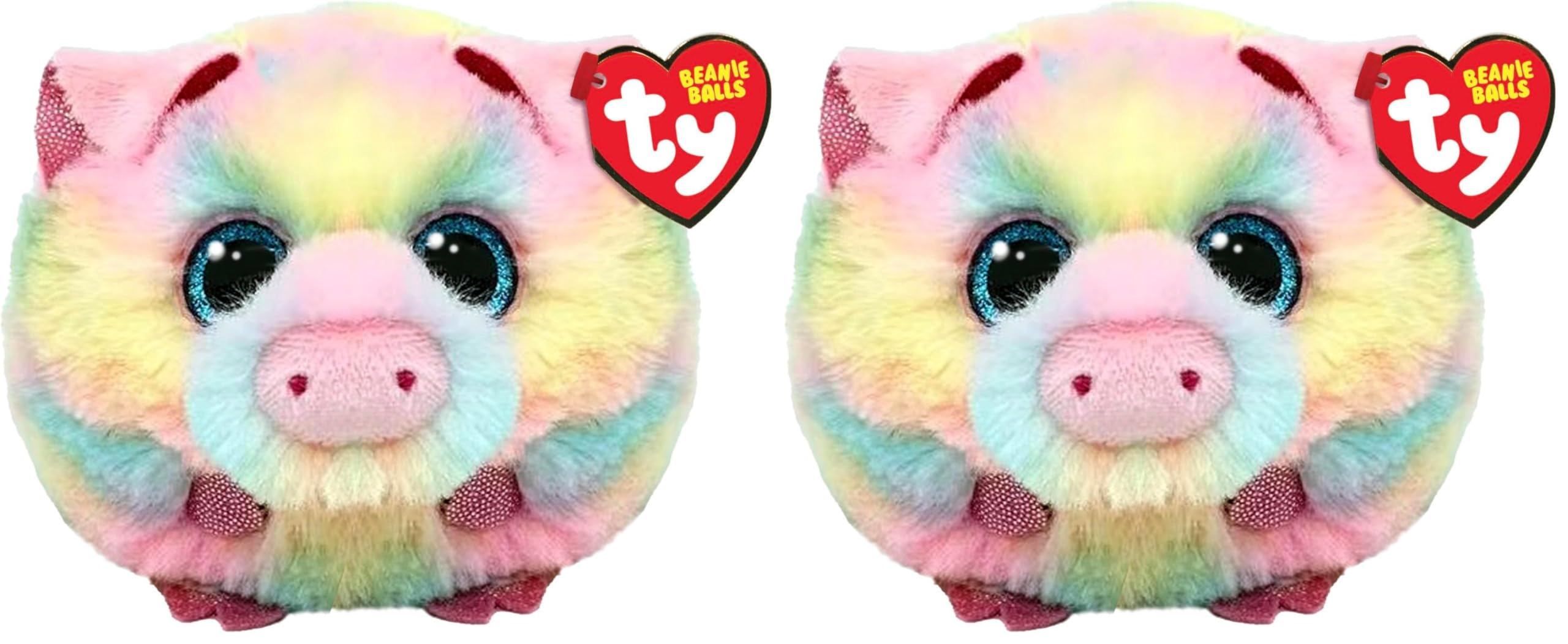 TY Schweinasso Schwein Beanie Ball 7cm - Quetschbare Beanie Baby Weiche Pluschtiere - Sammelbares Kuscheliges Stofftier (Packung mit 2)
