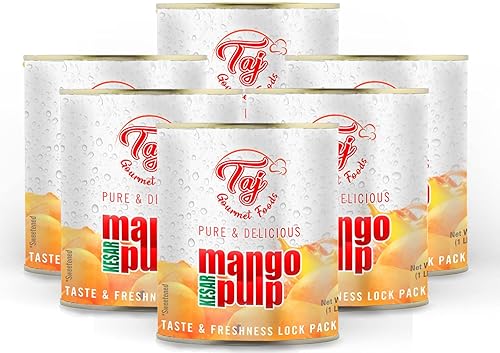 TAJ Kesar Mango Pulp Puree 6-Pack | Great for Lassi