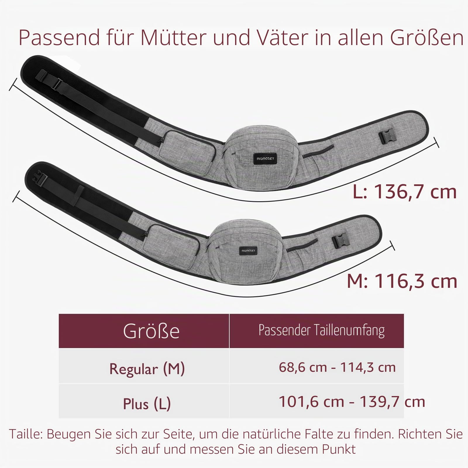 Momcozy Hüftsitz Babytrage - Verstellbarer Bund mit Original 3D Bauchschutz & EVA Massagebrett, Ergonomische Tragetasche mit verschiedenen Taschen für Neugeborene & Kleinkinder bis 20.4 kg (Grau,