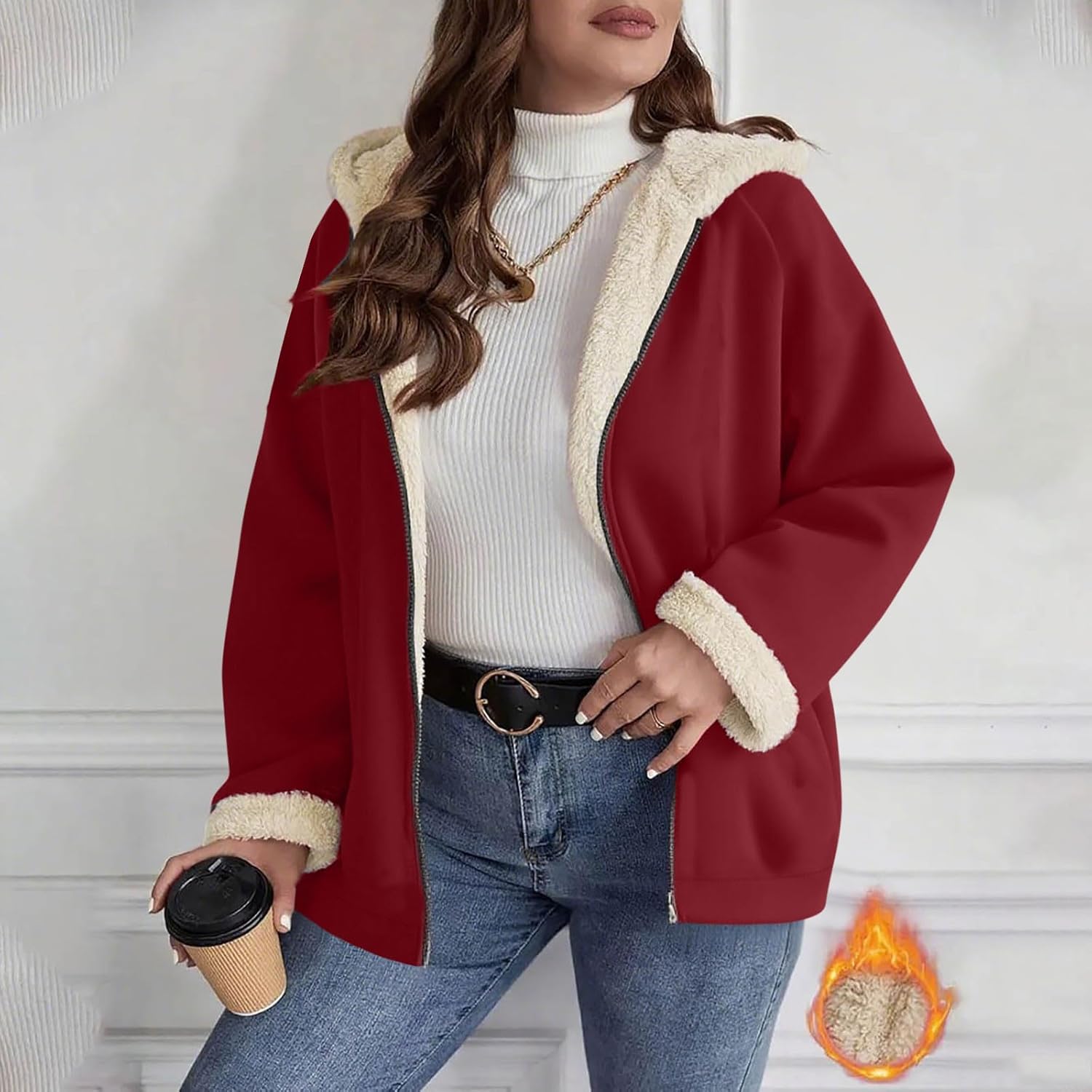 Winter Coats for Women Warm Plus Size Fleece Lined Jackets Casual Button Coat Fur Fuzzy Thicken Coats with Hood