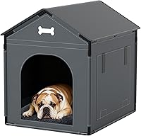 LitaiL Large Indoor Dog House with Plush Cushion - Waterproof, Sturdy PVC Frame for Small Medium Dogs, 27x21x27in Gray