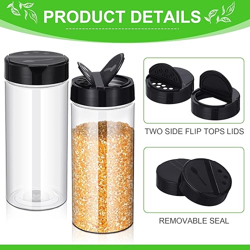Miniatura 4 de Zhehao 36 recipientes de plástico de 16 onzas para especias con tapa negra, botellas grandes de especias con tapas agitadoras para almacenamiento de
