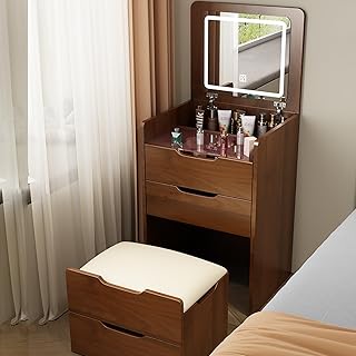 Tocador con Espejo Ajustable y Luces. Tocador Multifuncional para Dormitorio o Sala de Estar. Elegante mesita de Noche con Tres Opciones de iluminación (Color: A).