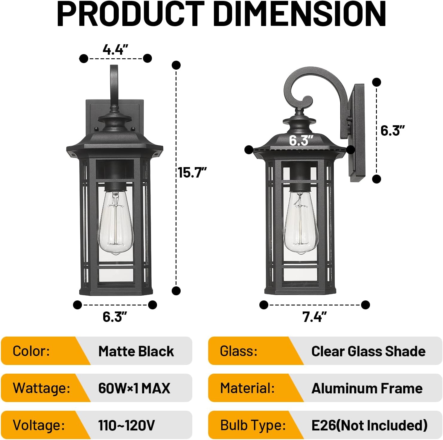 Outdoor Porch Lights Wall Mount, Outdoor Wall Light Fixtures Exterior Lights for House, Black Lantern Cage Coach Carriage Light with Clear Glass for Front Door Garage Patio