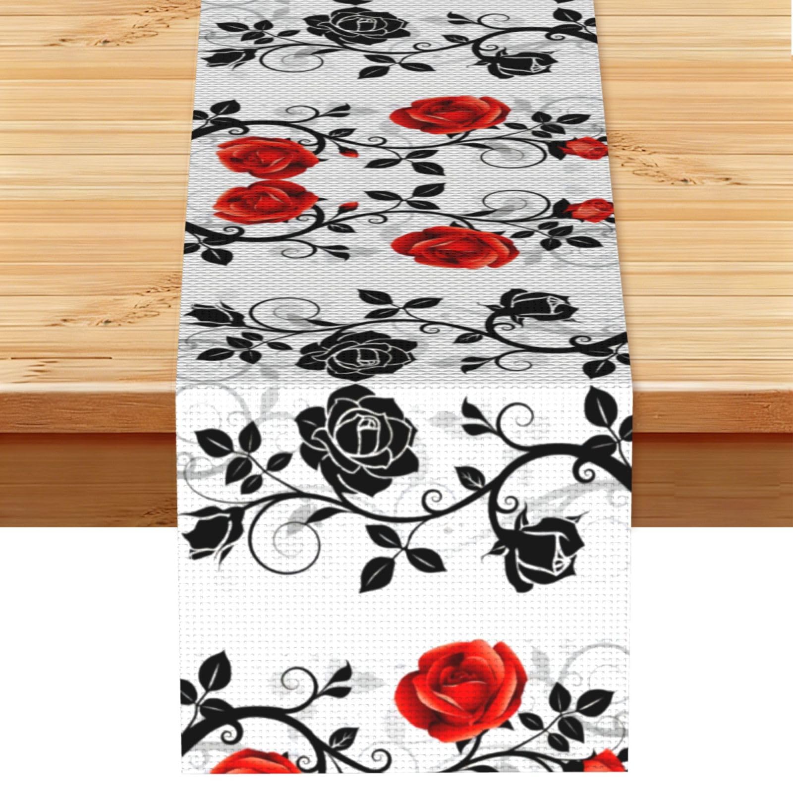 Floral Rose Ivy with Leaves Spring Linen Feel Table Runner Wedding Party Home Decoration
