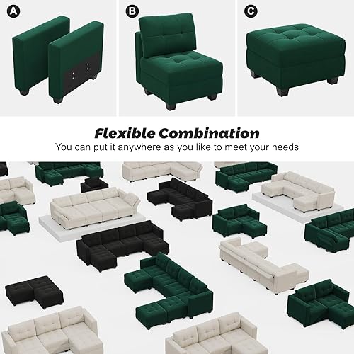 Miniatura 7 de Belffin Reposabrazos laterales de terciopelo para sofá modular seccional, módulo de reposabrazos para sofá modular, verde