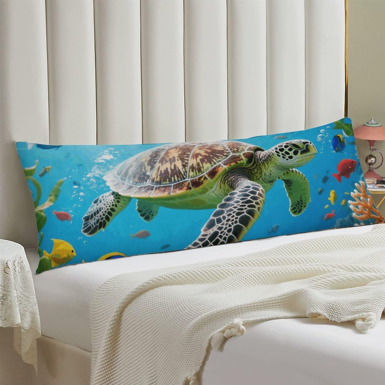 Body Pillow Cover 20x54 Long Pillow Case with Invisible Zipper Breathable Microfiber Sea Turtle Colorful Fish Pillowcase Soft Cozy Protector for Bedroom Couch Sofa Bed Home Decor All Seasons