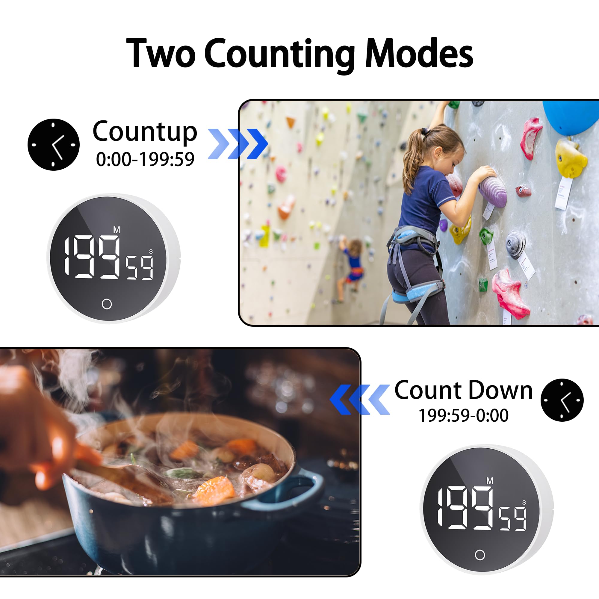 Digitaler Küchentimer, visueller Timer, magnetischer Countdown-Countup-Timer, große LED, 200-Minuten-Anzeige, Lautstärke einstellbar zum Kochen, Fitness, Lernen, einfach für Kinder und Senioren