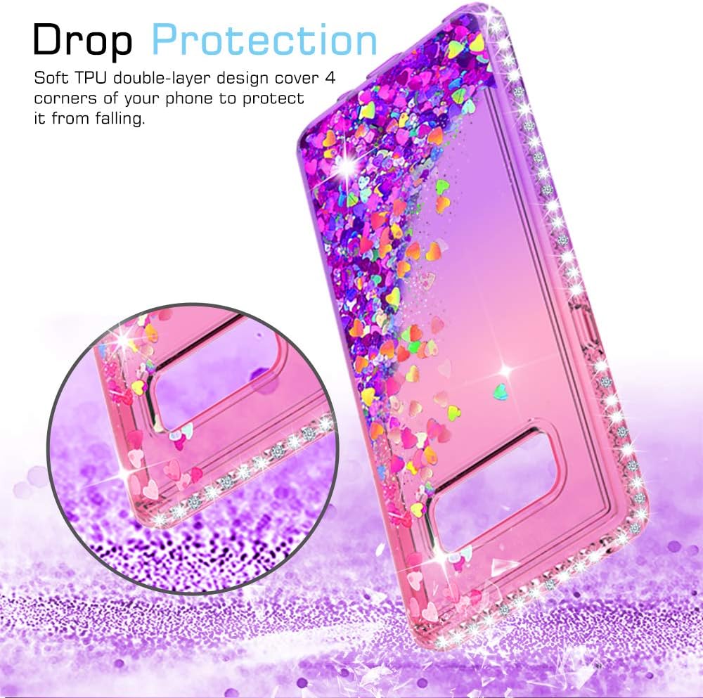 LeYi Compatible with Galaxy Note 8 case with 3D PET Screen Protector(2PCS) for Girls Women, Glitter Clear Phone Case for Samsung Galaxy Note 8, Pink/Purple