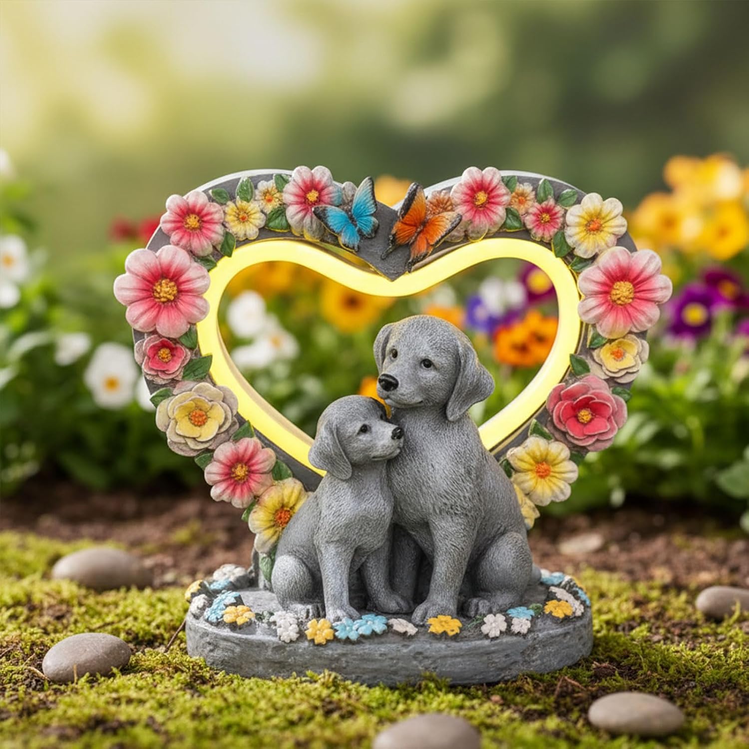 Solar Garden Statue - Heartwarming Dog Mom & Puppy Figurine with Glowing Heart - Outdoor Decor for Patio, Lawn, Yard, Porch - Housewarming, Birthday, Christmas, for Mom Women Grandma