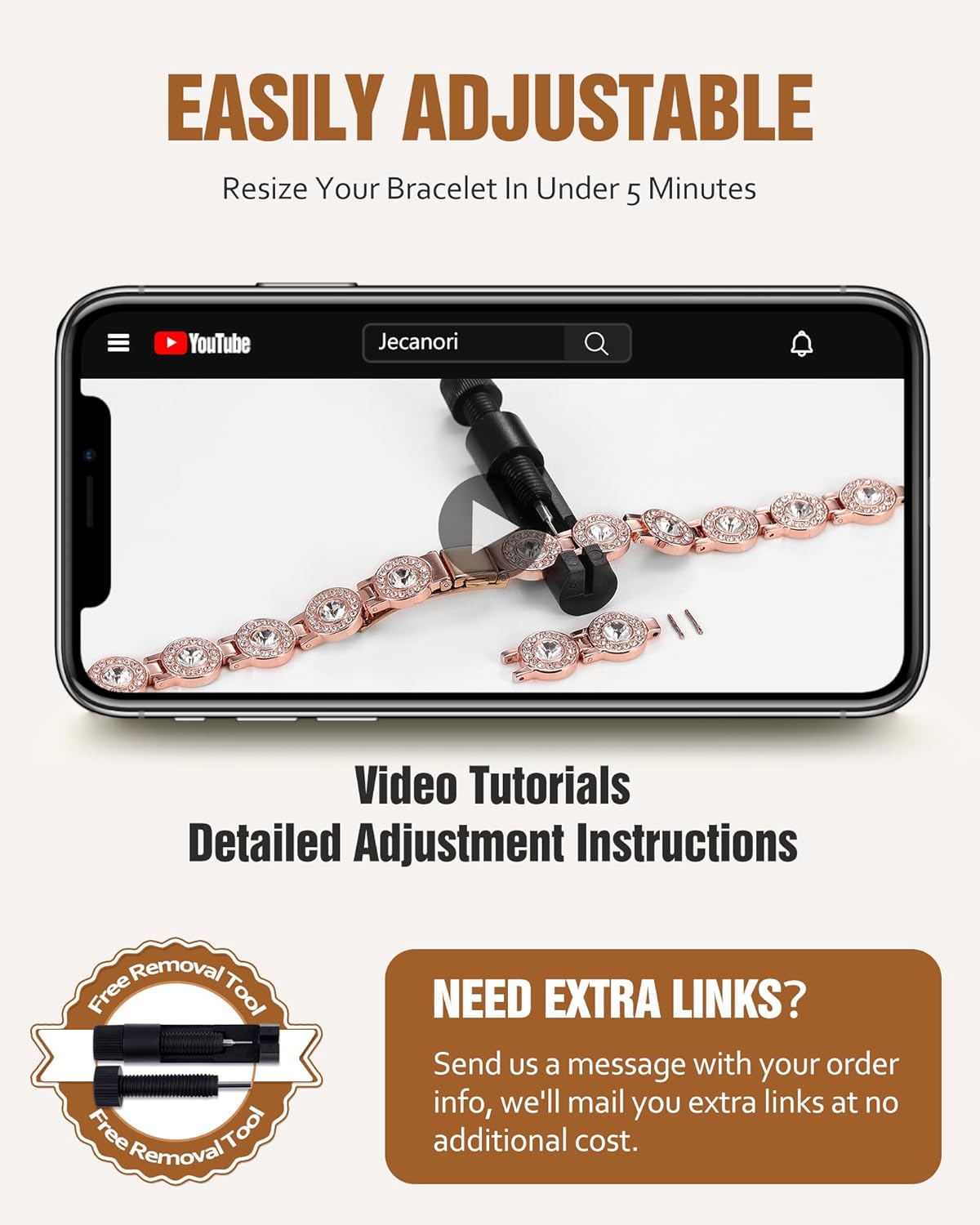 Jecanori Brilliant Crystals Copper Bracelet for Women, 4X Strength Magnetic Therapy Bracelet with 3800 Gauss Neodymium Magnets, Adjustable Pure Copper Jewelry Gift - Image 7