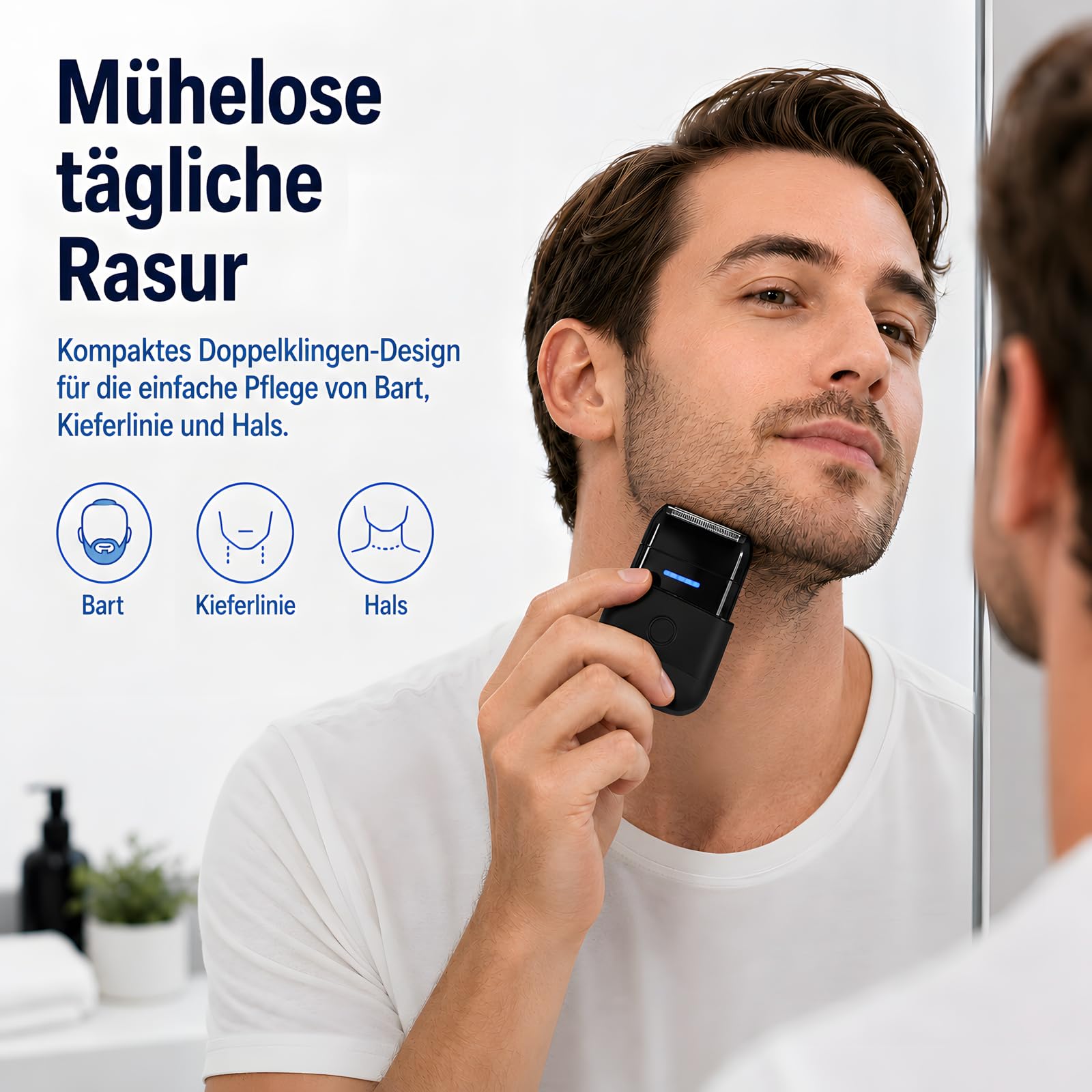 Rasierer Herren Elektrisch, Protable Folienrasierer mit doppelter schwimmender Klinge & UV-Lampe, IPX7 Elektrischer Kabelloses Rasiermesser mit Reiseschloss, USB-C wiederaufladbarer Trimmer für Männer