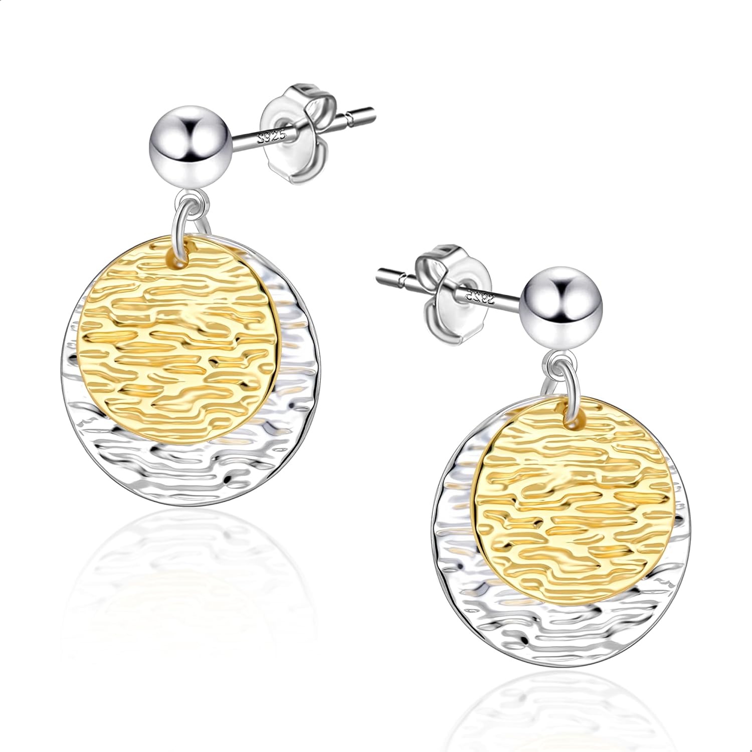 BOUTIQUELOVIN Two Tone Earrings Sterling Silver Disc Dangle Earrings for Women Gold and Silver Circle Dangle Earring Hypoallergenic Hammered Two-Tone Classic Coin Drop Earring Jewelry Gifts - Image 9
