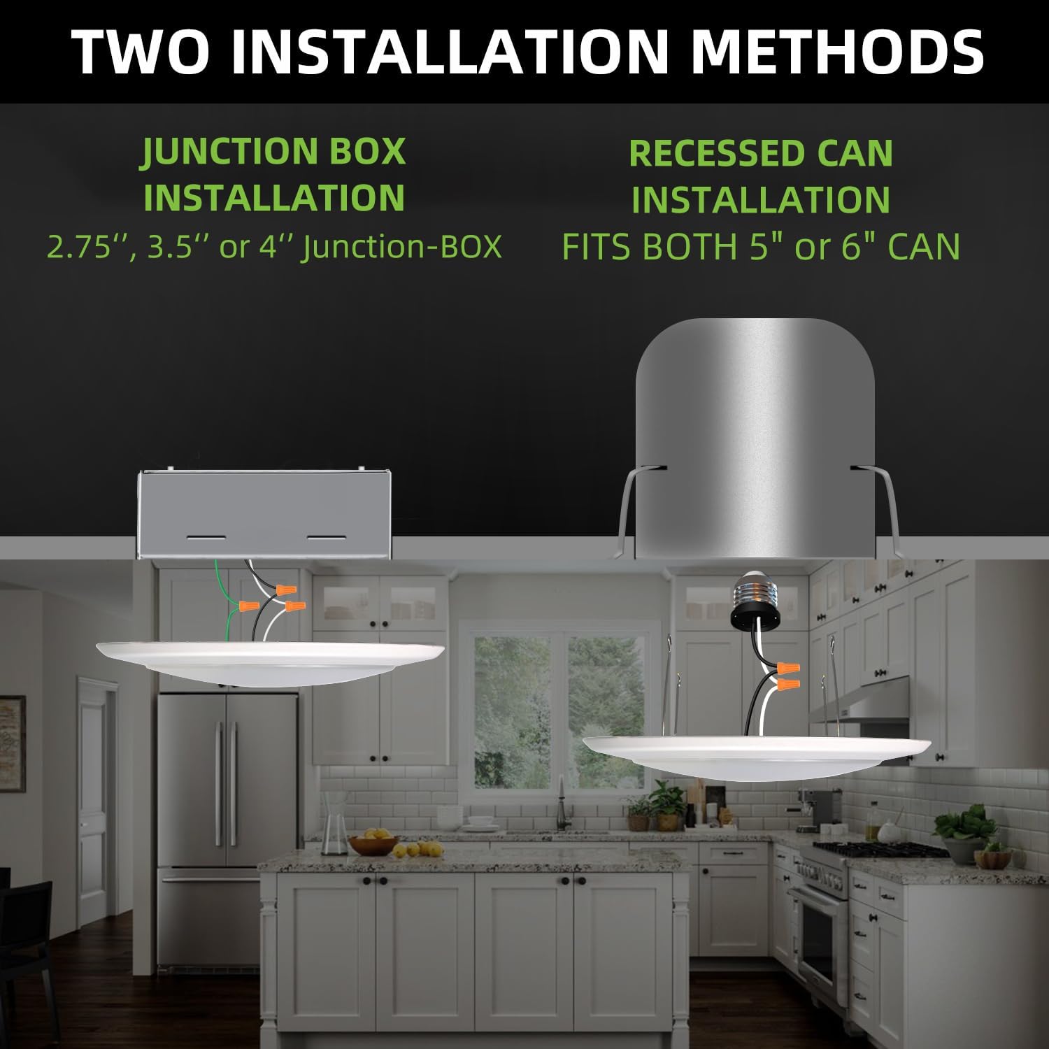 5/6 Inch Selectable CCT LED Disk Light Flush Mount, 3000K/4000K/5000K Adjustable, Dimmable Recessed Retrofit Ceiling Light, CRI90, 1050lm, 15W, Installs Into Junction Box or Recessed Can, 12 Pack