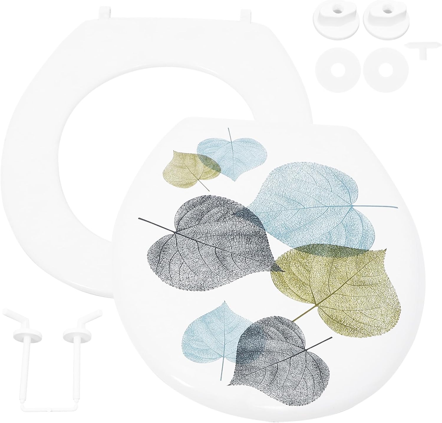 Kisangel Plastic Toilet Seat Replacement with Printed U-Shape Design Removable White Toilet Seat Lid for Bathroom Accessories Universal Fit