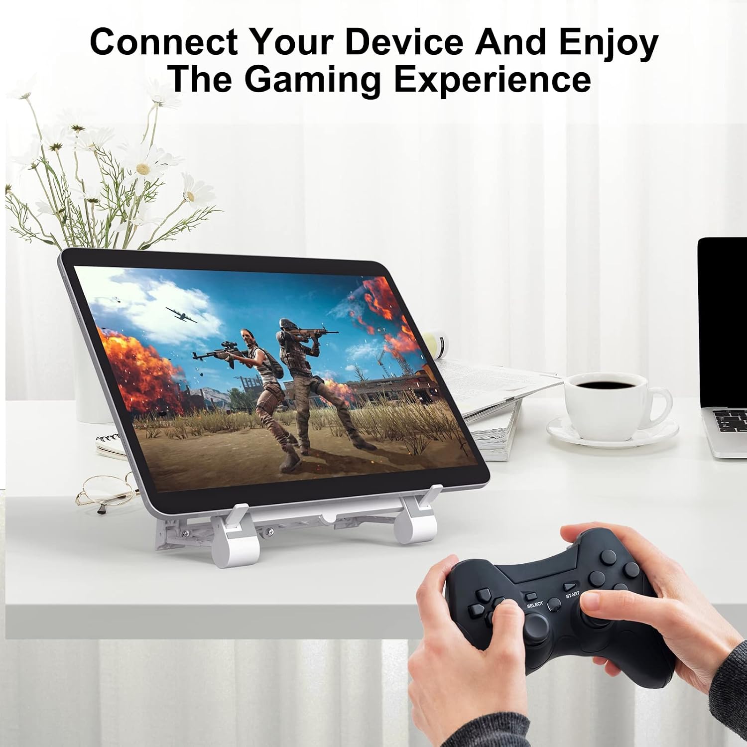 Foldable Phone Holder Adjustable Angle Phone Stand Compatible with All iPhone, iPad, Tablet, for Home Office Deck