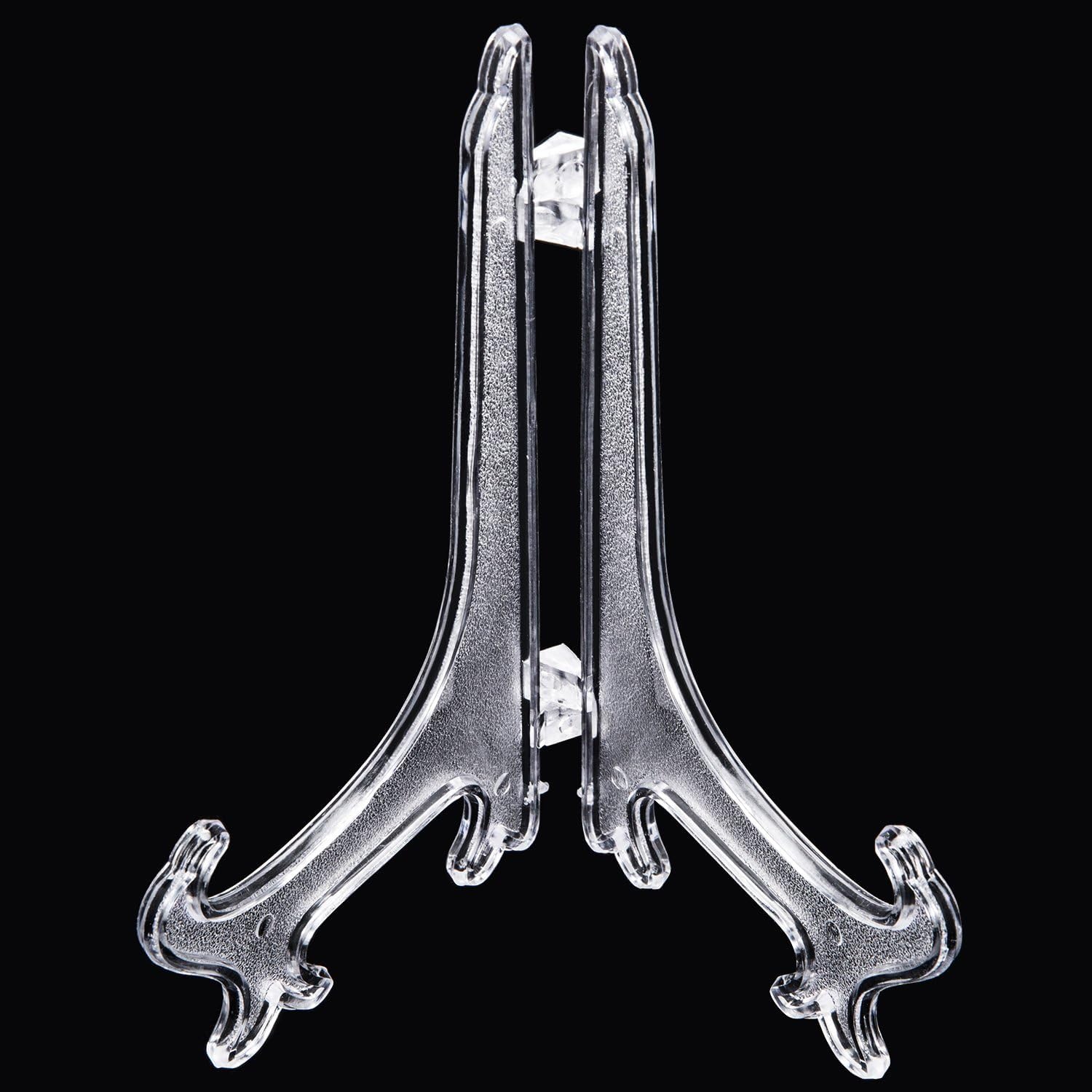 Boao 12 Pack Plastic Easel Stand Clear Display Card Plate Stands Photo Holder Picture Frame Book or Other Items Easel for Weddings, Birthdays, Home Decoration, Tables(6 Inches)