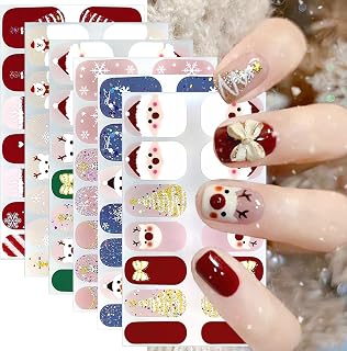 6 Sheets Glitter Christmas Nail Wraps Stickers 3D White Snowflake Nail Polish Strips Self-Adhesive Winter Holiday Full Wraps Nails Stickers Cute Xmas Trees Snowman Elk Designs Nails Decals for Women